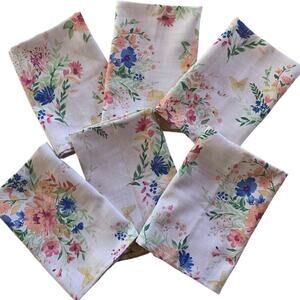 Set Of 6 Lillian August Fabric Napkins Floral Butterflies